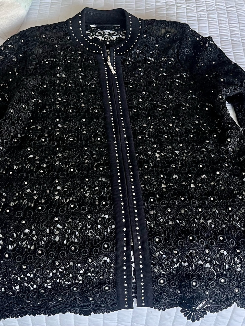 Misook Women’s Evening Jacket - Black Lace with Stud Trim Sz 6